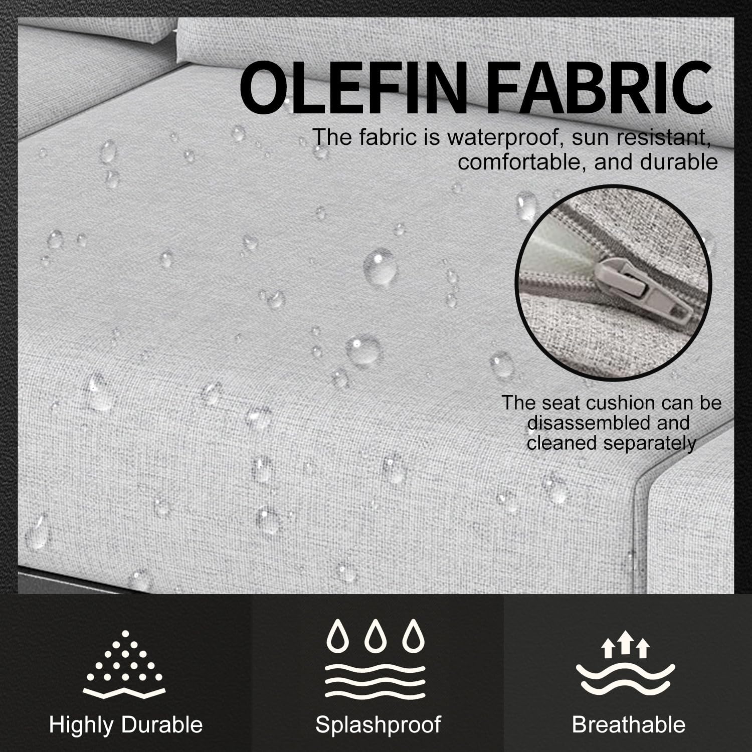 Aluminum Outdoor Sofa,4 Seats Modern Patio Furniture Set,Sectional Sofa Conversation Set with Coffee Table, Upgraded Washable Cushions for Garden Backyard,Grey - Image 3