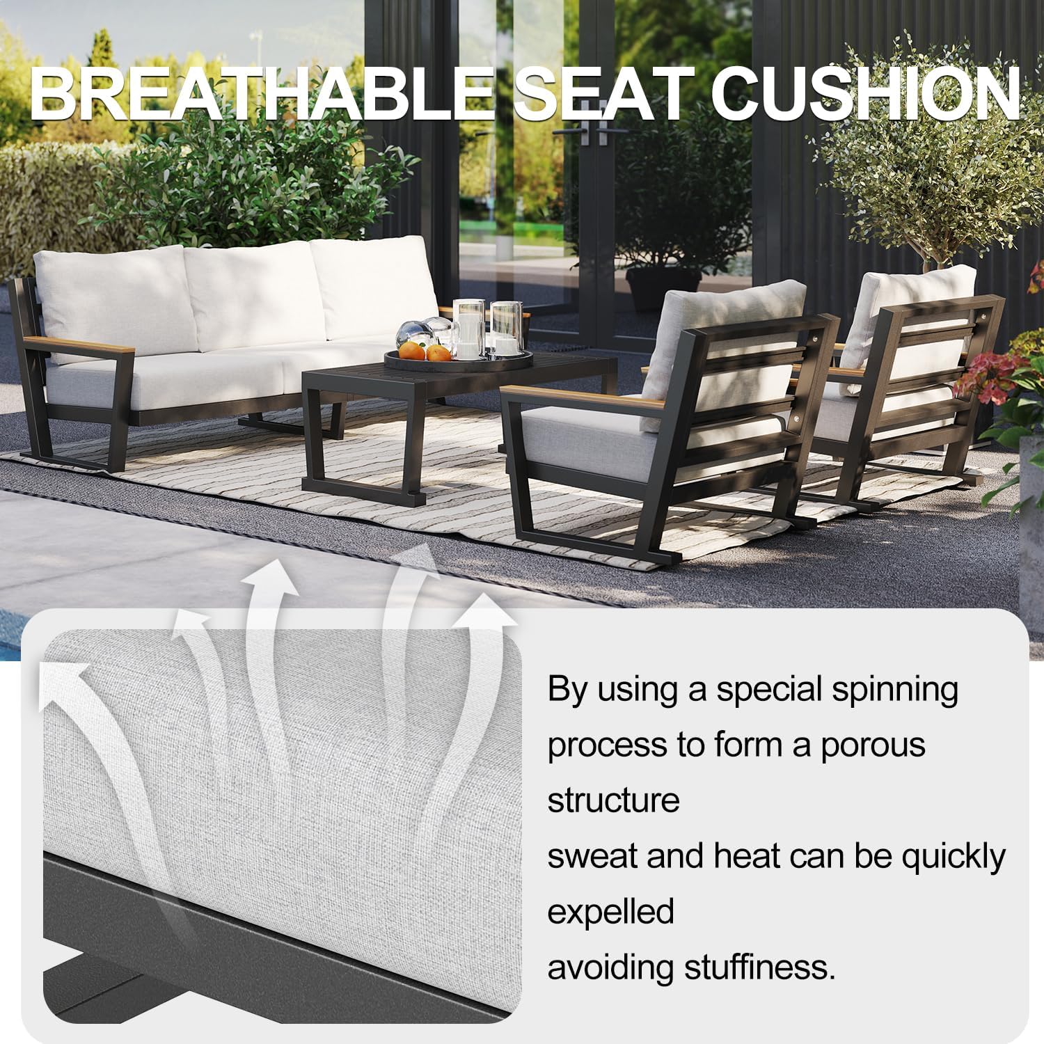 Aluminum Outdoor Sofa,4 Seats Modern Patio Furniture Set,Sectional Sofa Conversation Set with Coffee Table, Upgraded Washable Cushions for Garden Backyard,Grey - Image 5