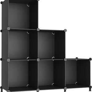 AWTATOS Cube Storage Organizer, Storage Cubes Shelves Bookshelf, 6 Cube Closet Organizers and Storage, DIY Stackable Plastic Clothes Organizer Shelving for Bedroom, Home, Black