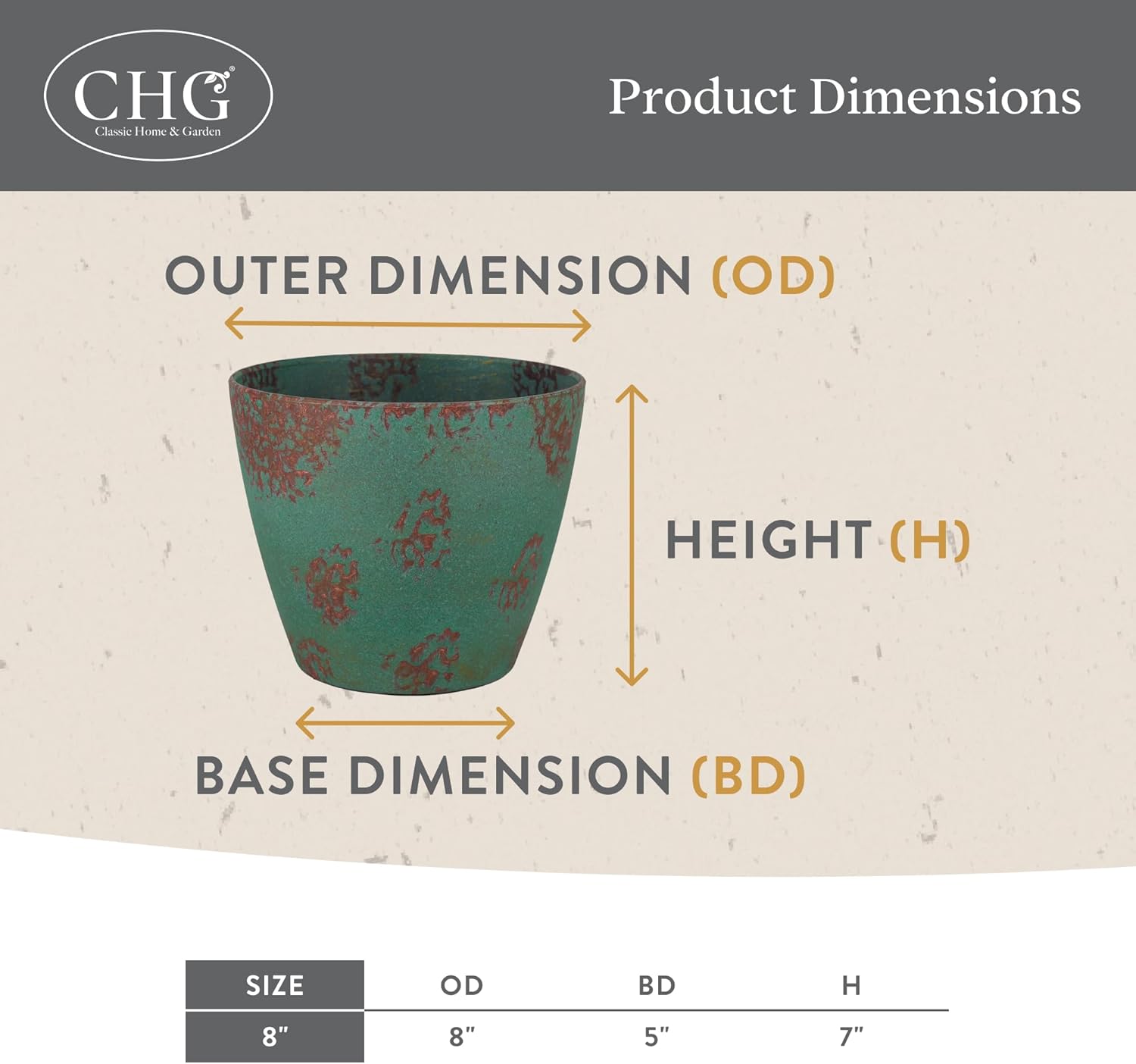 Classic Home and Garden Vogue Planter Pots w/Pottery Quality Finish - Modern Indoor & Outdoor Flower Pots - UV-Resistant Porch Planters - Decorative Pot for Flowers & Herbs (8” Weathered Copper) - Image 5