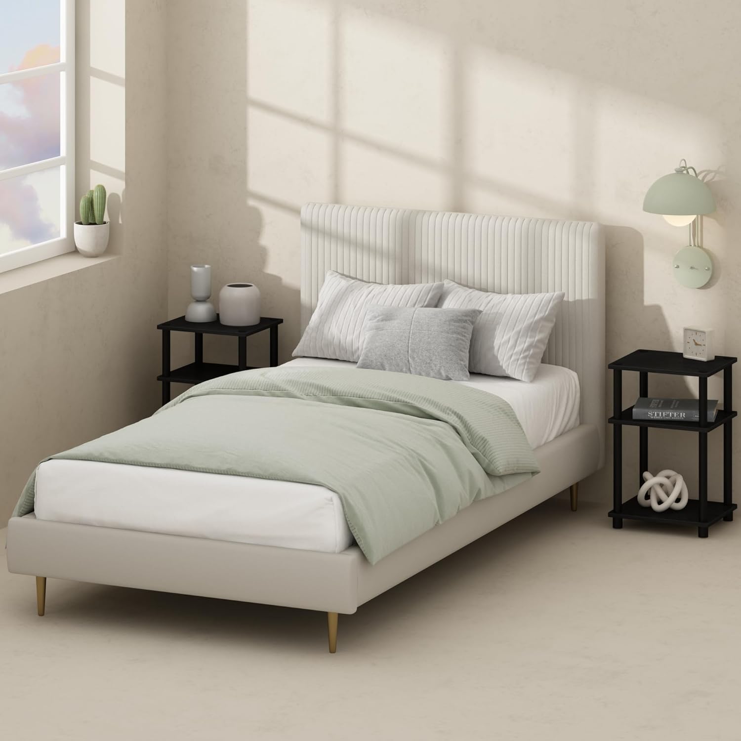 Furinno Just 3-Tier Turn-N-Tube Open Storage Nightstand, 1-Pack, Plastic Poles, Americano/Black - Image 3